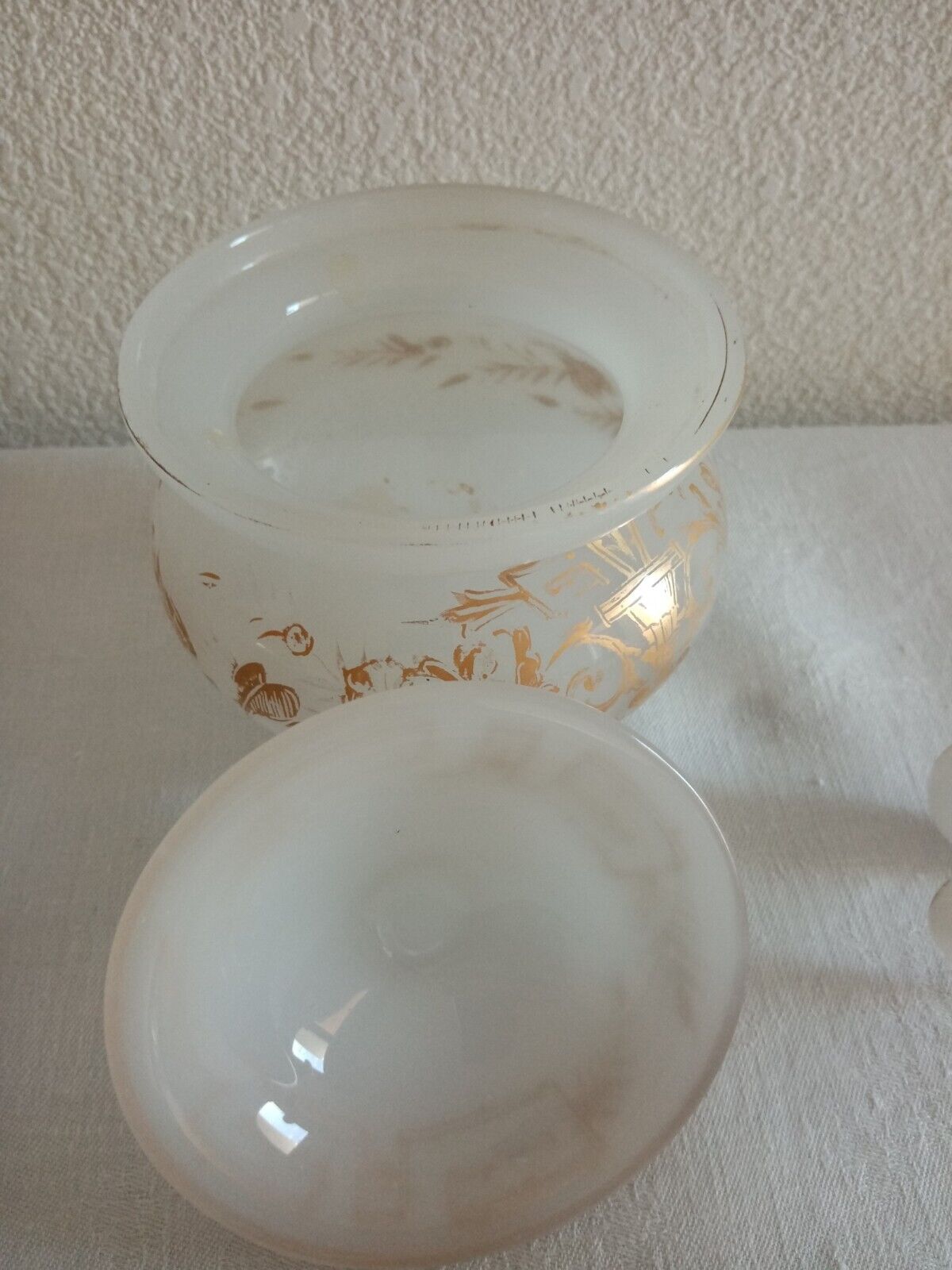 Suite Carafe, Carafon and Pot Opaline with gilded decorations XIX th