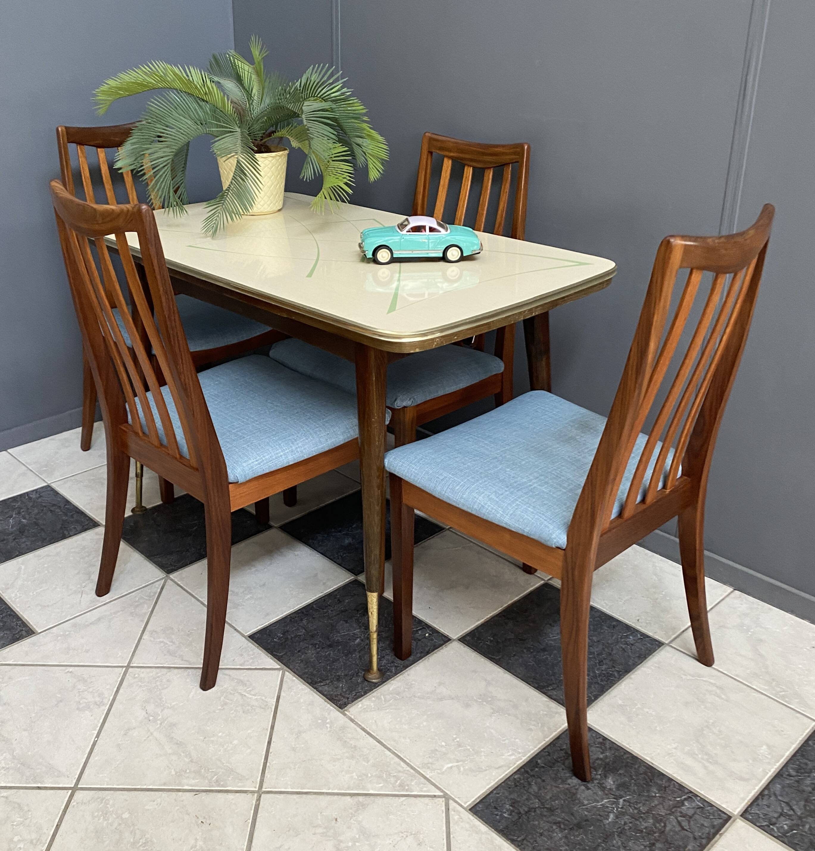 cream and green color 1960s formica dining table enlarge and changing in height