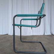 Vintage Mart Stam Style Armchair: Turquoise Leather, Black Chrome Cantileve