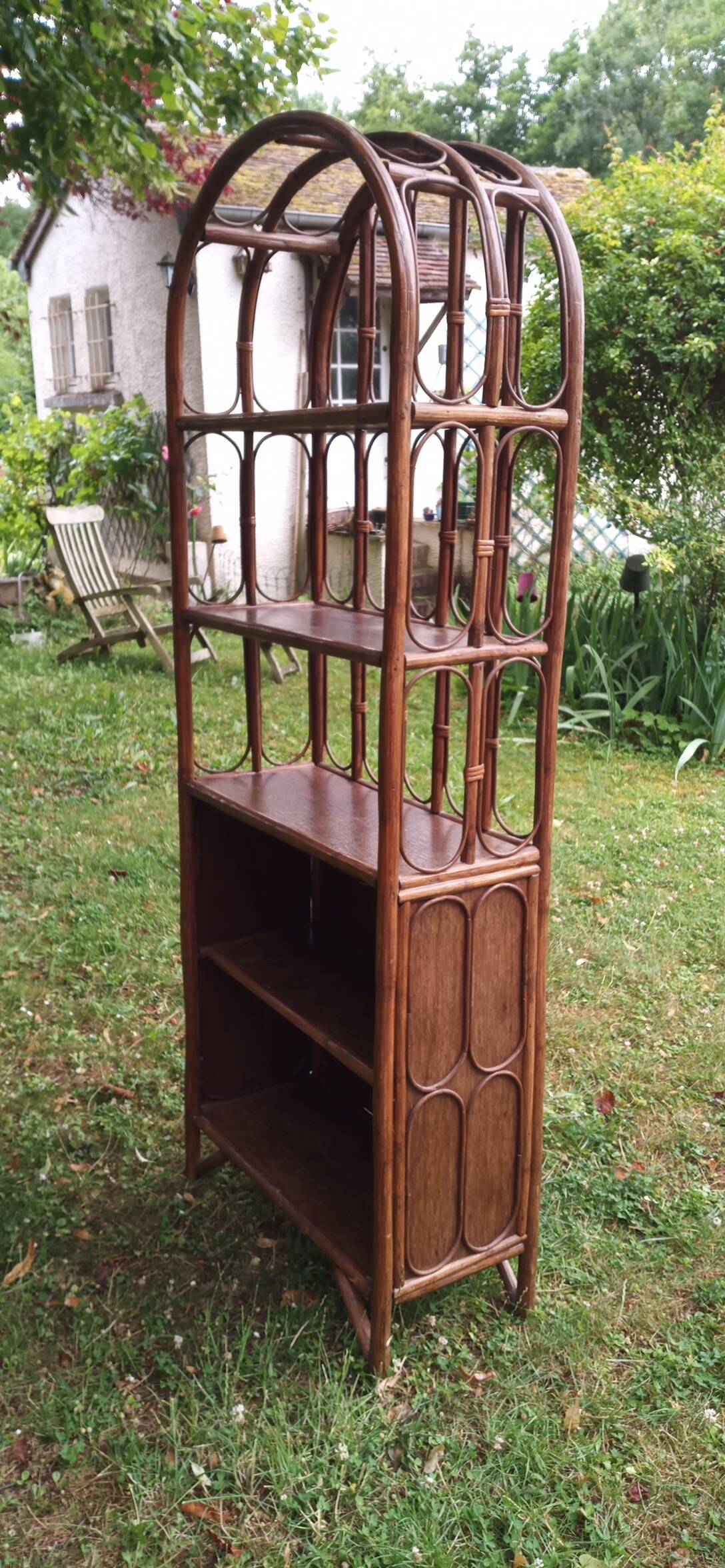 5-tier rattan bookcase shelf