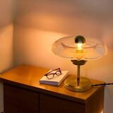 Art Deco bedside lamp in brass and etched glass