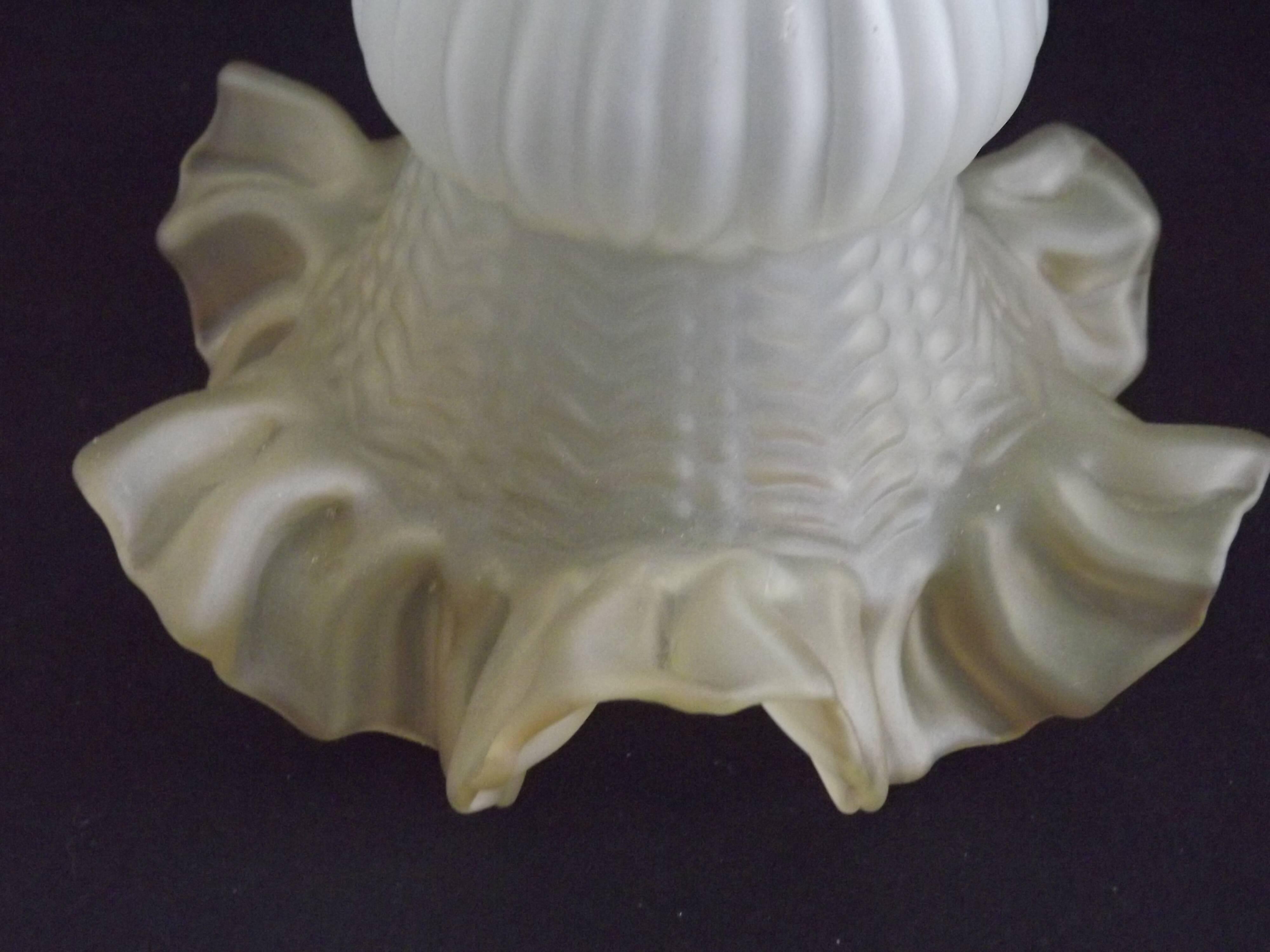 Vintage French Opaque White Glass Replacement Shade with Frilled Amber Edge