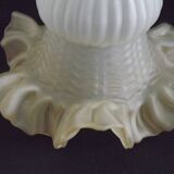 Vintage French Opaque White Glass Replacement Shade with Frilled Amber Edge