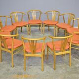 Set of 11 modern curved wood oak chairs