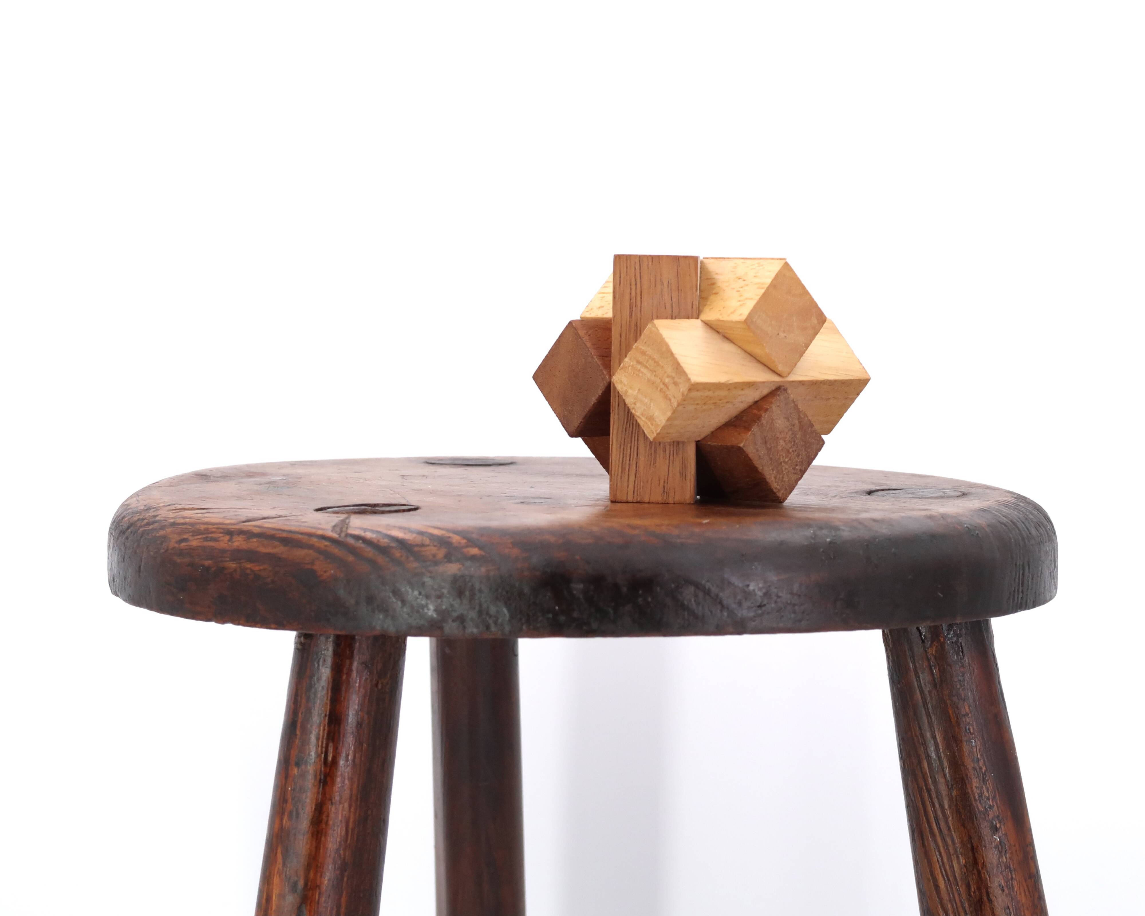 Wooden tripod stool, saber legs, popular art from the 50s