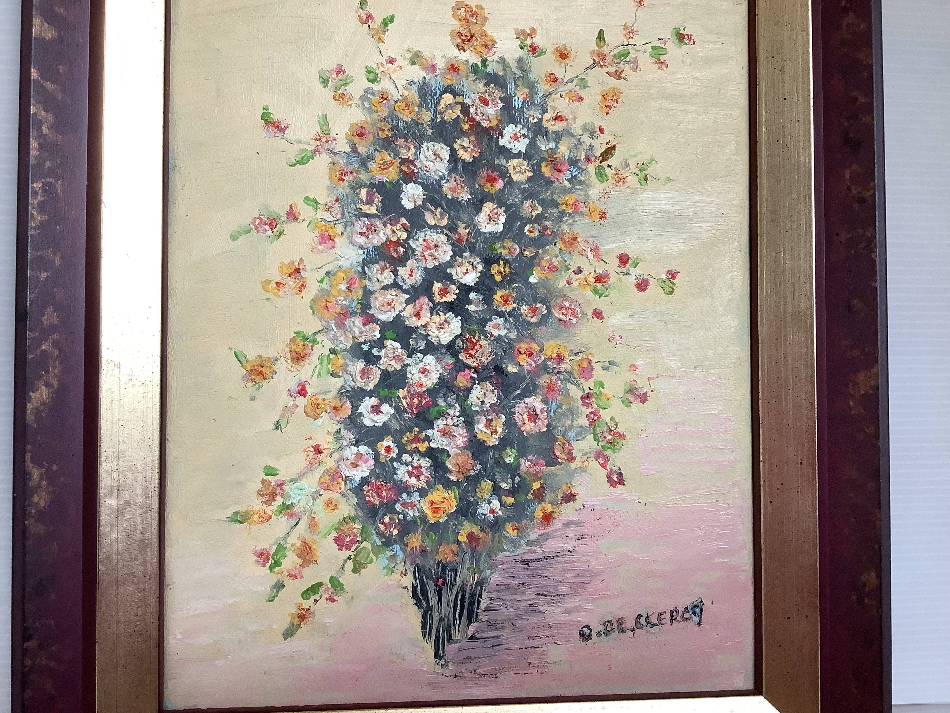 Cadre tableau huile sur toile "fleurs" signé Declercq