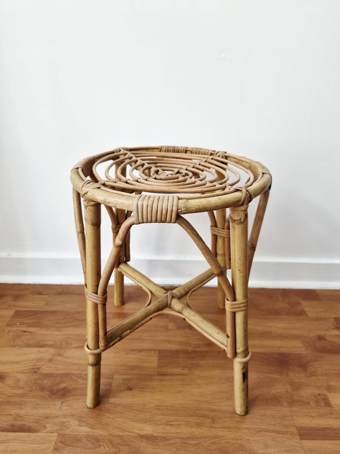 Vintage rattan stool in retro bohemian style - 1950s/1960s -