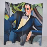 Vintage screen made up of 4 wooden panels reproducing the painting by tamara de lempicka 1925.