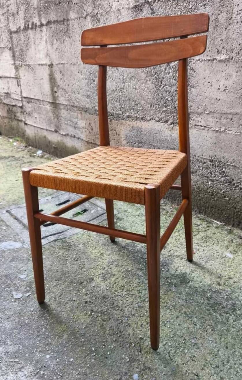 5 chaises paille tressée 60's