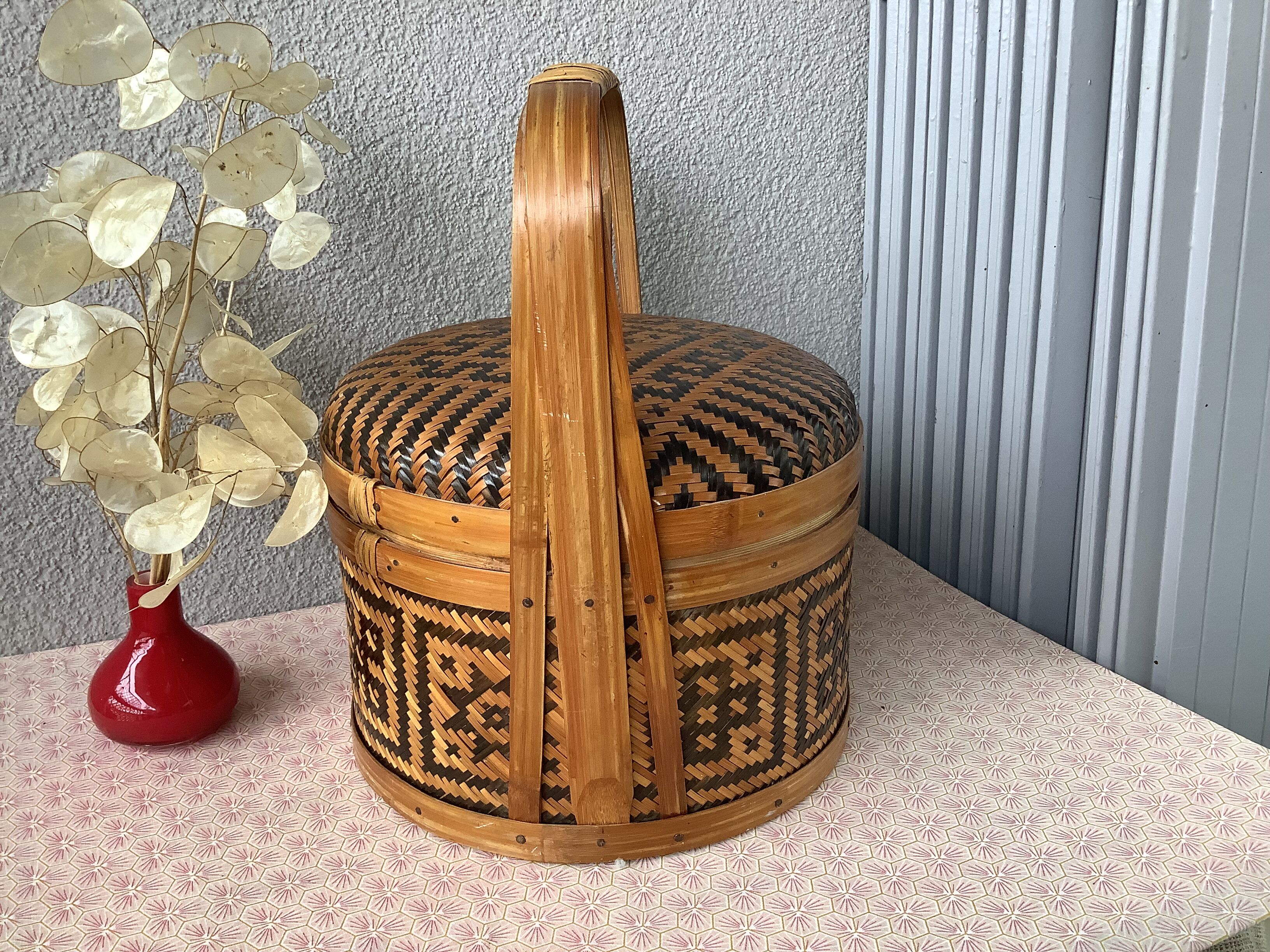 Boho chic Chinese Bamboo Bamboo Braided Basket - Bakul Siah