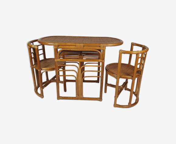 Mid Century Bamboo And Wicker Side Table Two Chairs 1960 S Selency Wicker Side Table And Two Chairs, 1960s Outdoor Furniture