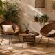 Ensemble vintage en rotin – 2 fauteuils & table basse – Années 60