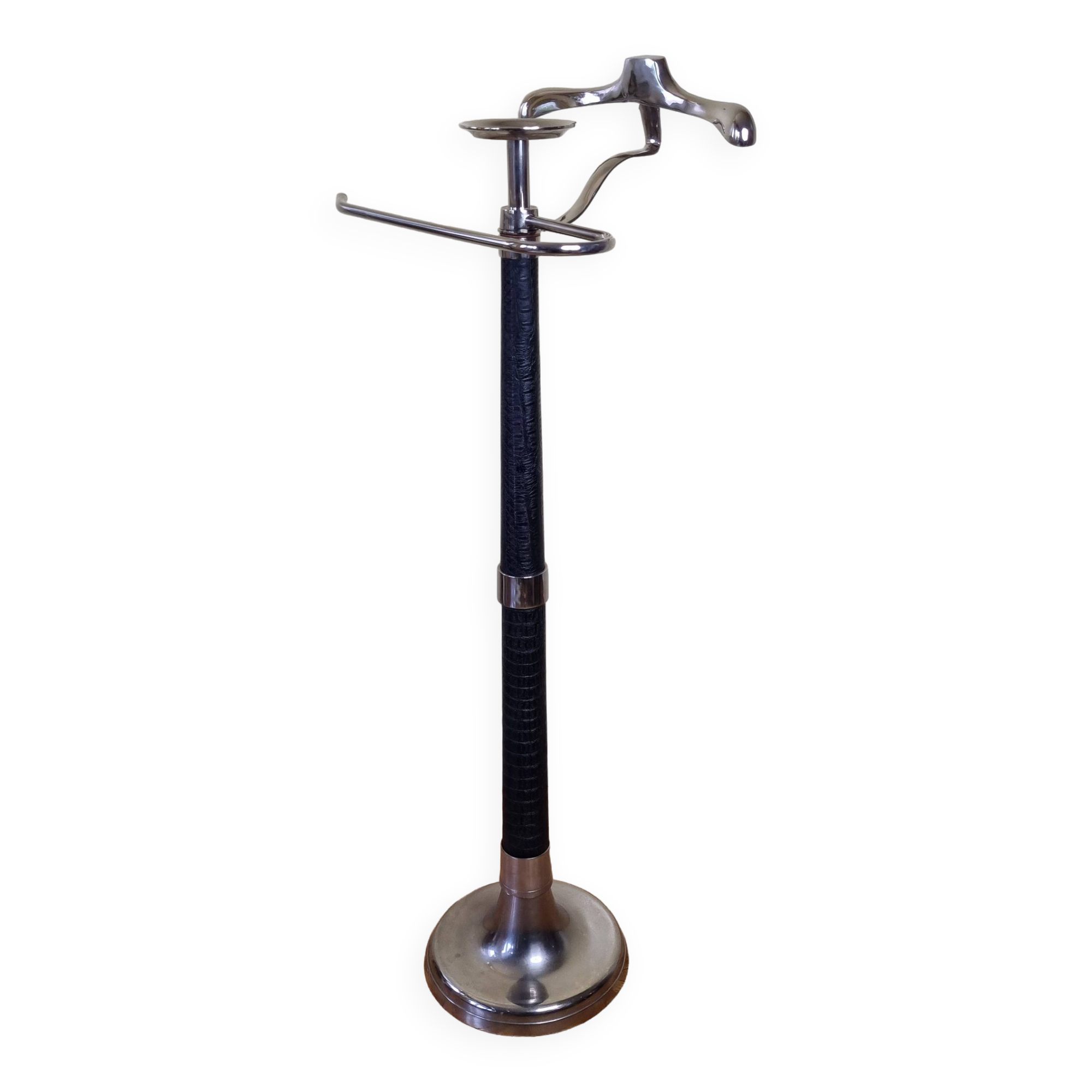 Valet de nuit en métal et cuir vintage, années 80, 125 cm