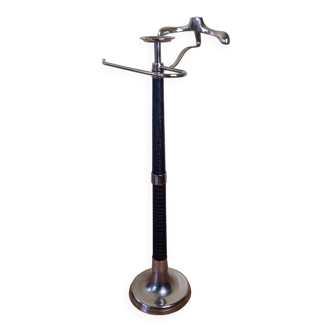 Vintage metal and leather valet stand, 80s, 125 cm