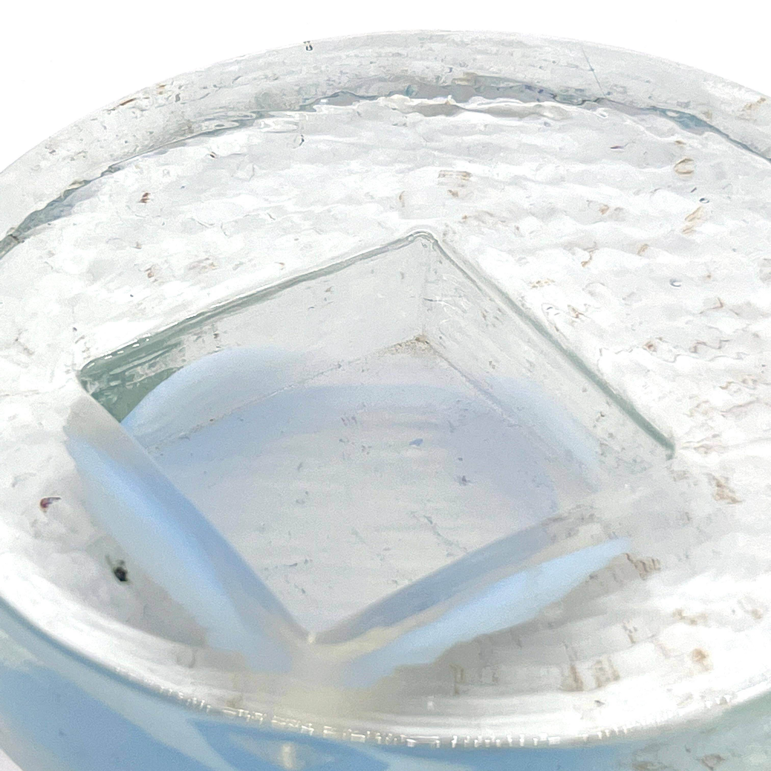 Vintage Midcentury Murano Glass Ashtray in Frosted Glass with Blue Accents