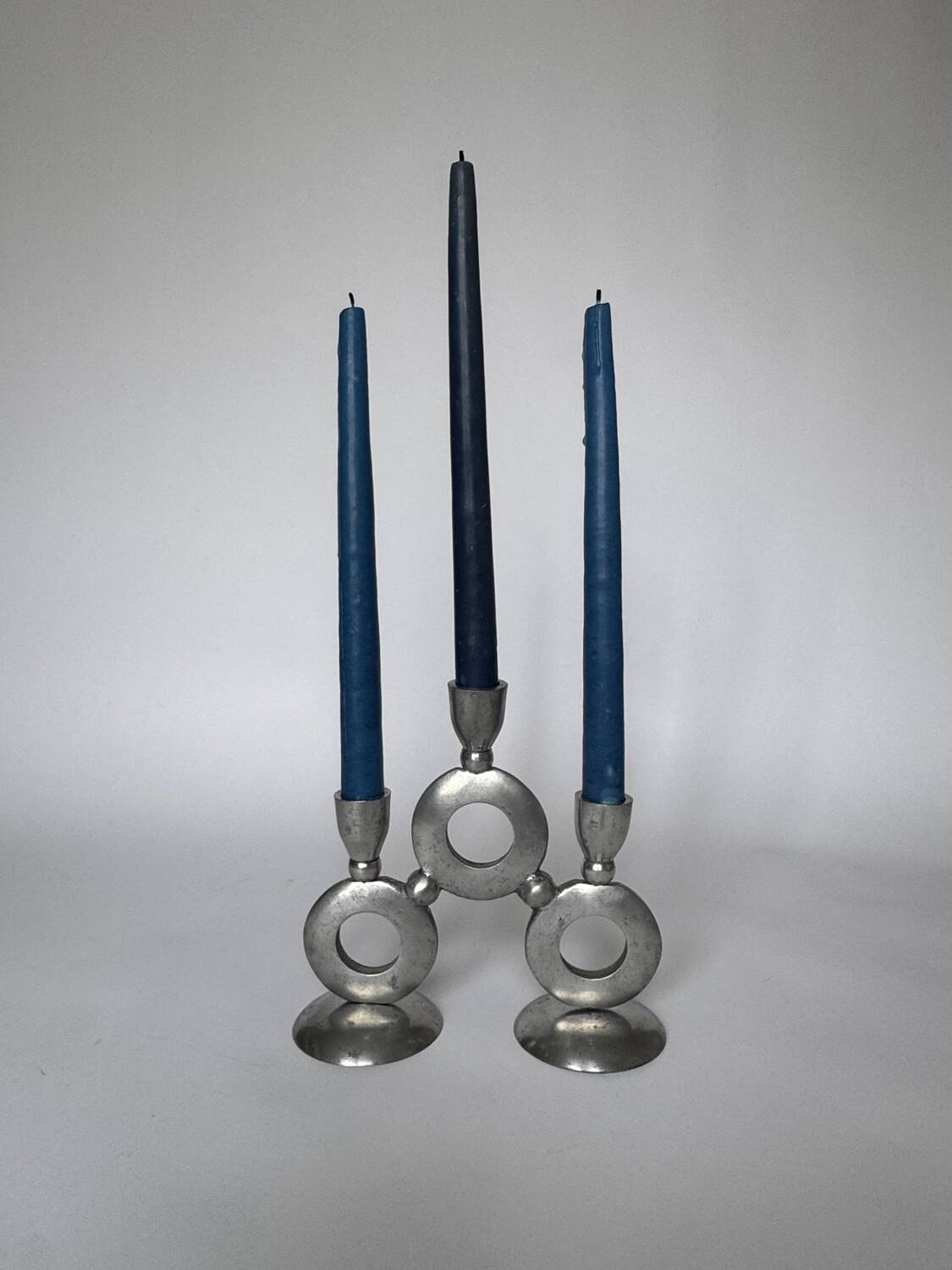 Vintage Modernist Triple Aluminum Candlestick Holder