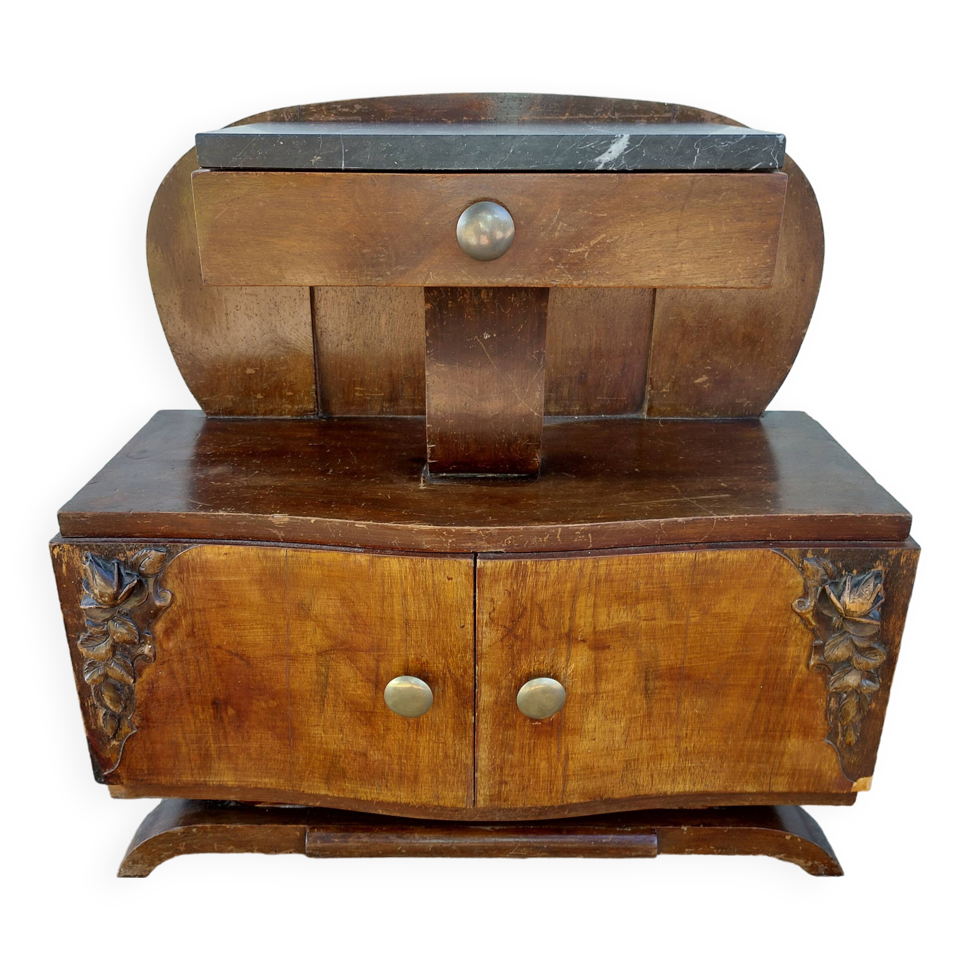 Art deco bedside table, black marble