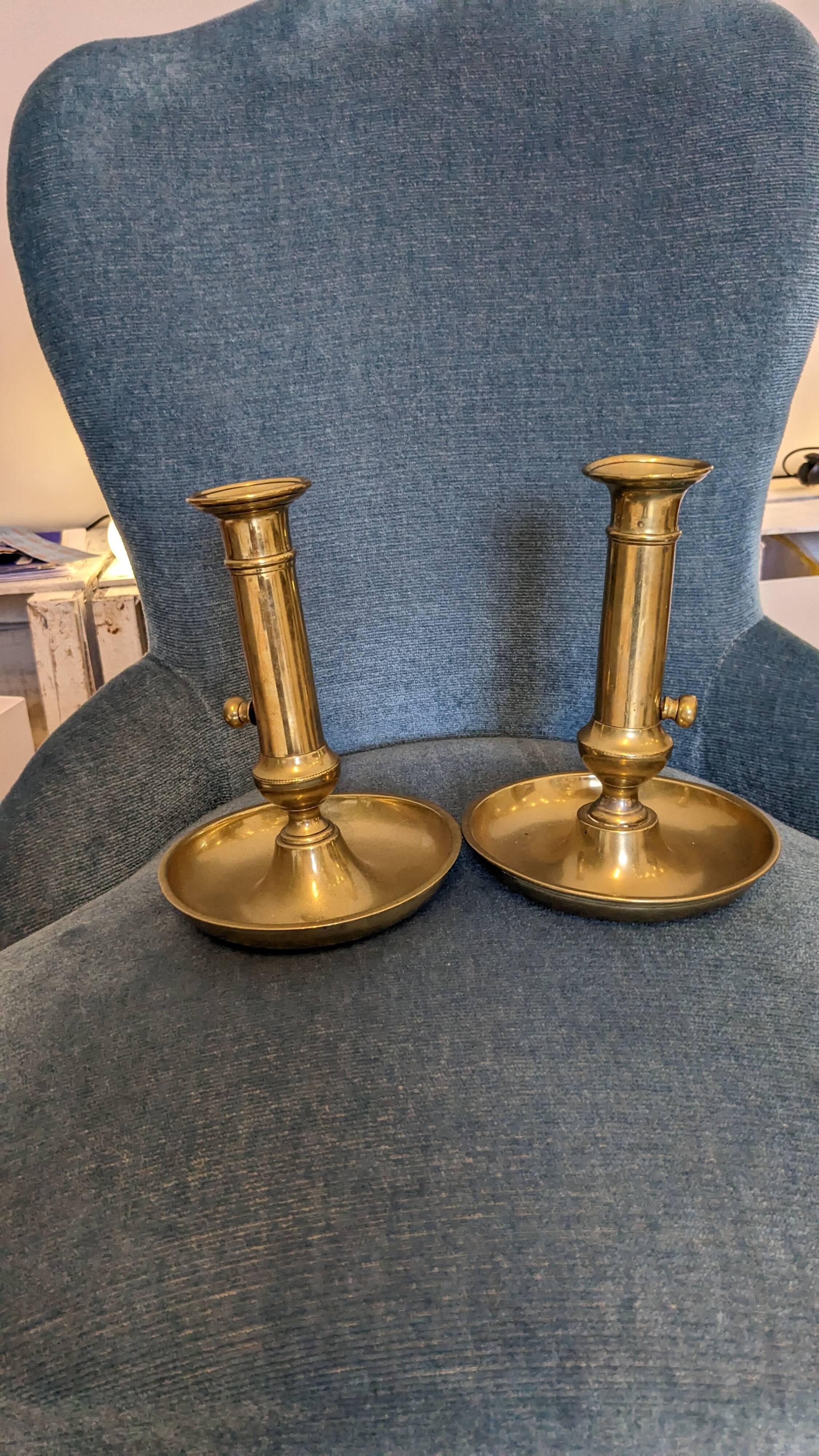 Vintage candlesticks with gilded brass pushers