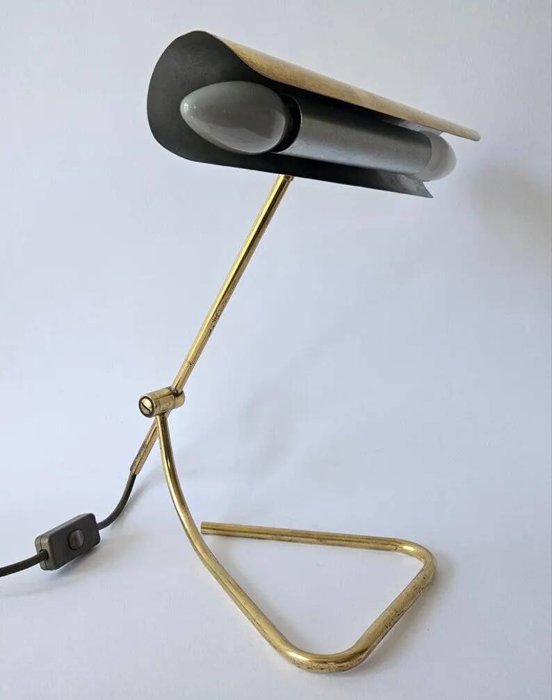 Rare Midcentury Brass Table or Desk Lamp OMI, Office or Bank, Germany, 1970s