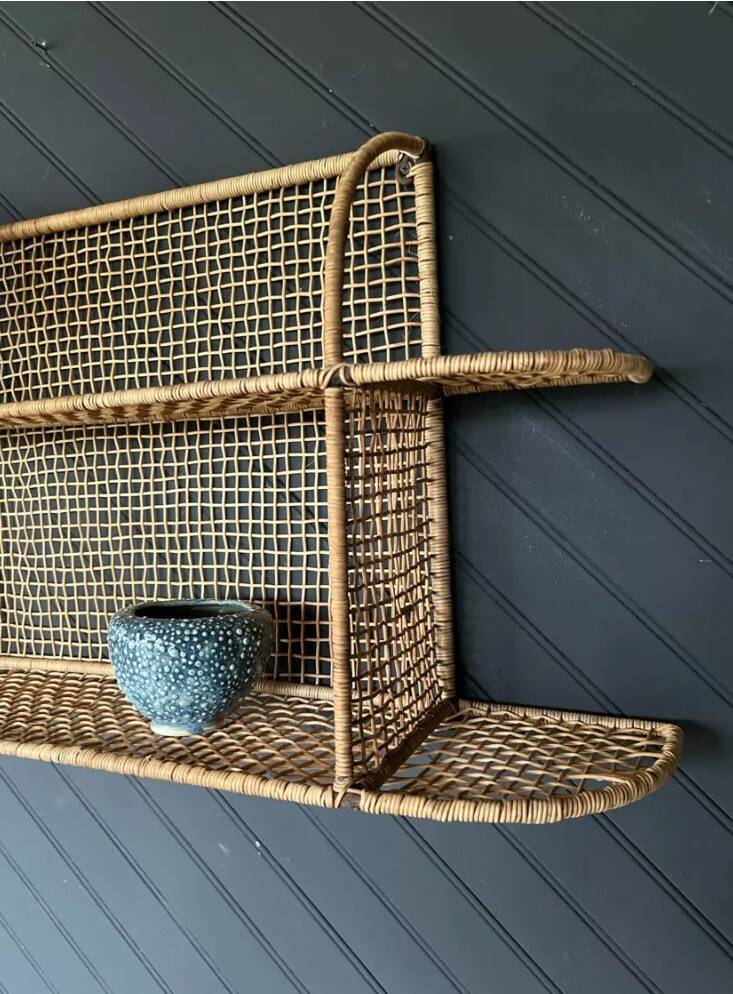 Steel and wicker wall shelf