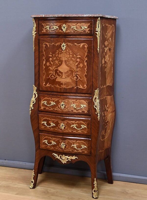 Secrétaire en marqueterie de bois précieux, style Transition, époque Napoléon III, milieu XIXe