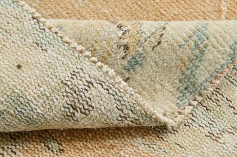 7x10 Vintage Turkish Rug, Orange Beige Floral Rug, Faded Wool Cotton Area Rug