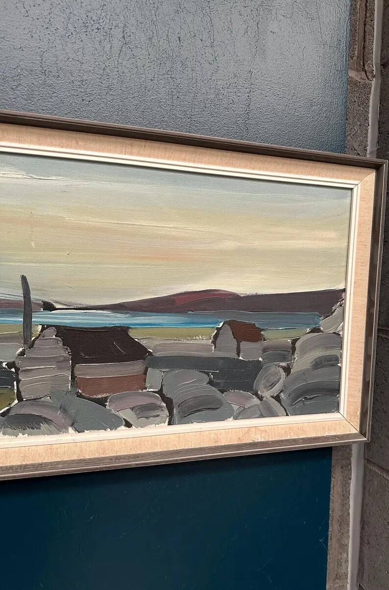XL Original Swedish Oil on Canvas “Coastal Village” by Bo Sjöberg –Signed