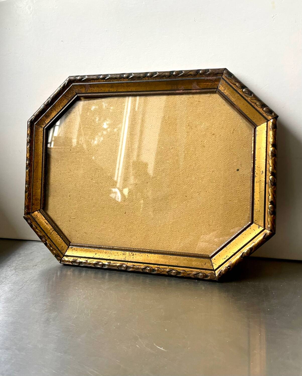 Antique Octagonal brass metal frame 30 cm  x 23 cm