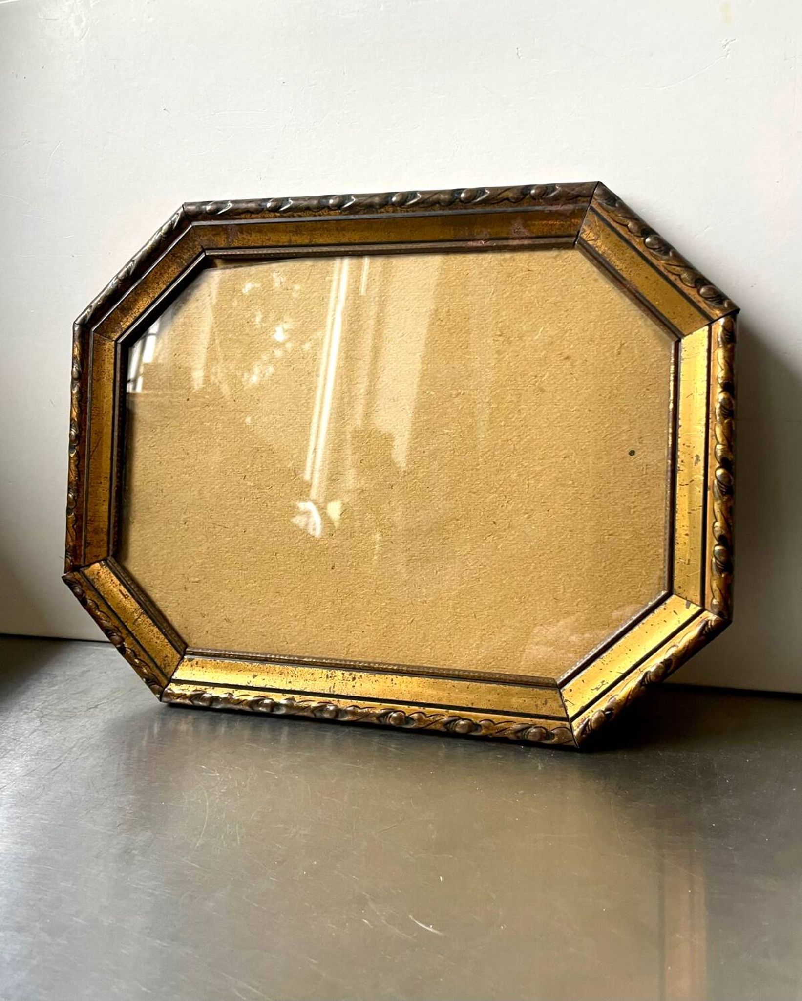 Antique Octagonal brass metal frame 30 cm  x 23 cm