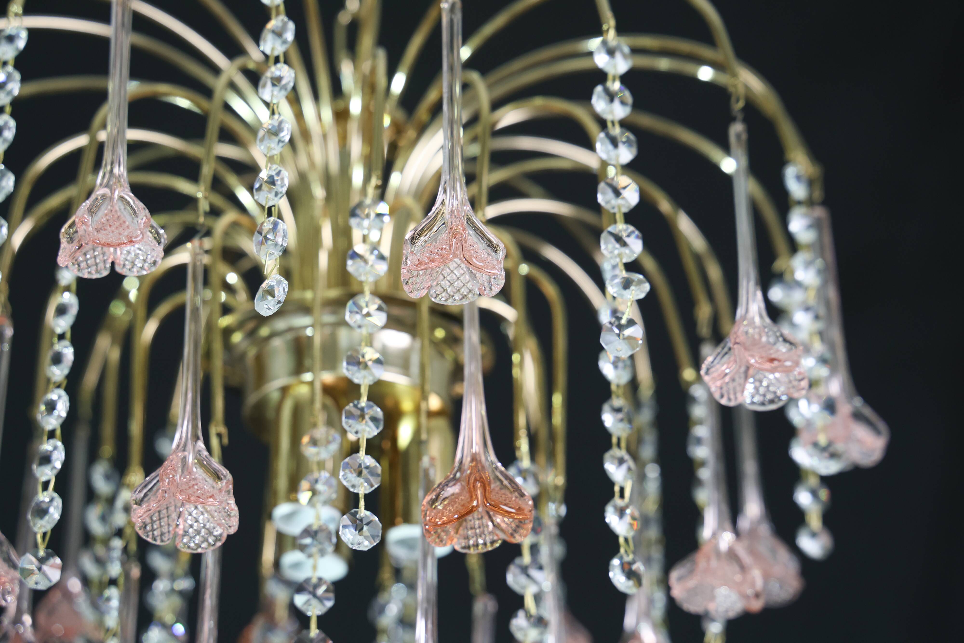 Set of 2 Meryl Streep, Pink Murano Flowers and Crystal Drops Chandelier, 19