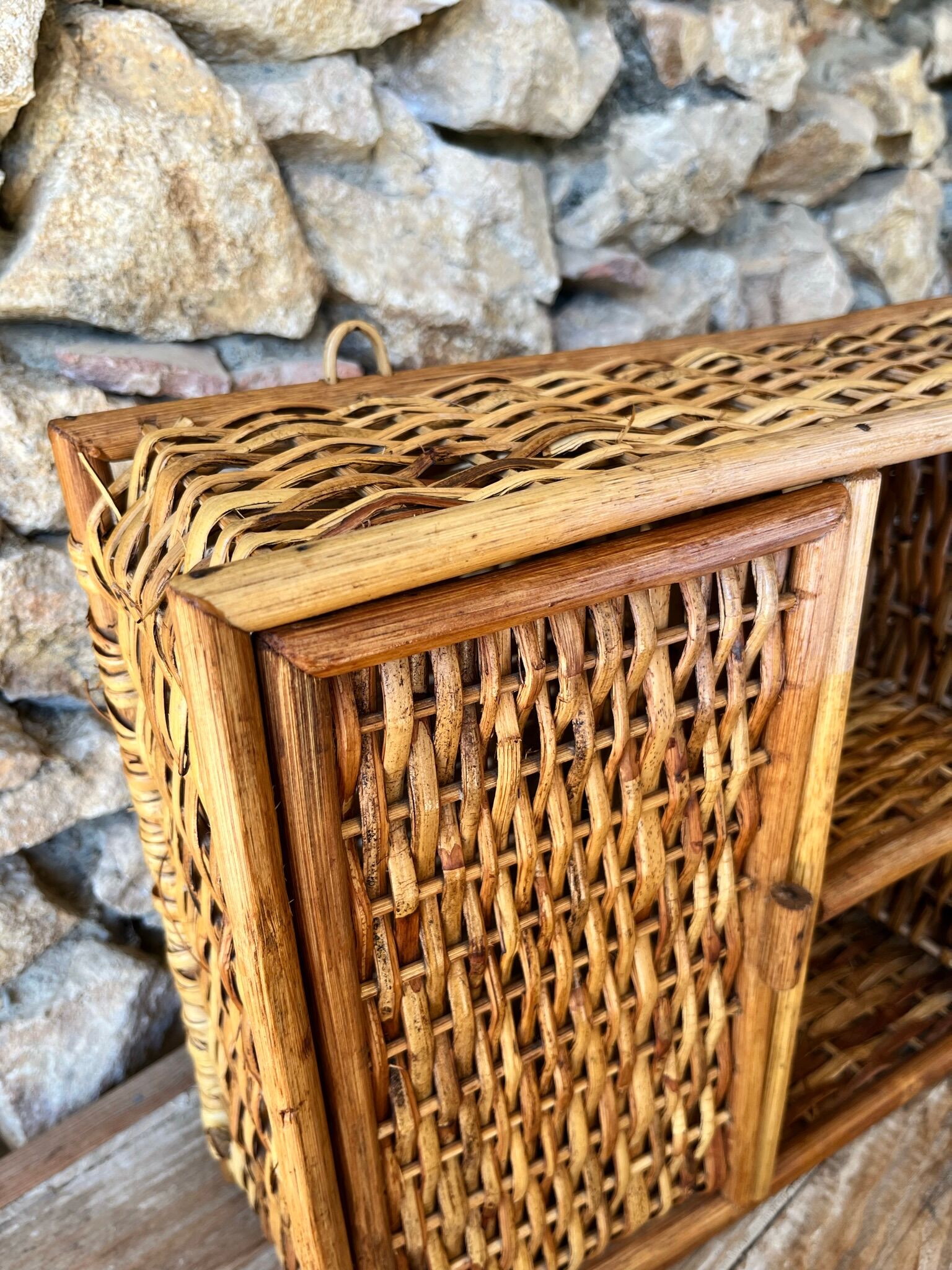 Bamboo and rattan shelf 2 doors