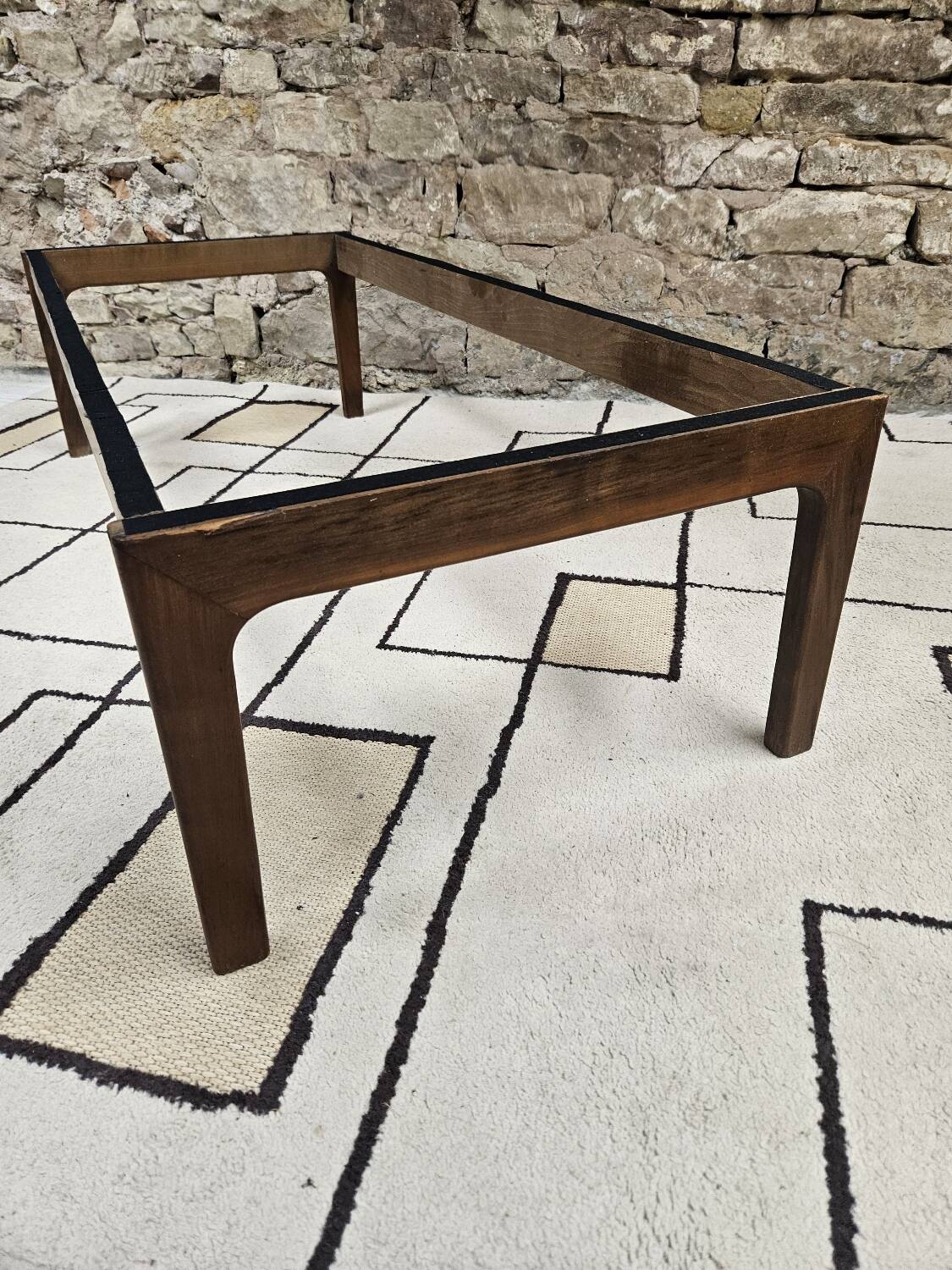 Vintage 1970s smoked glass wood coffee table