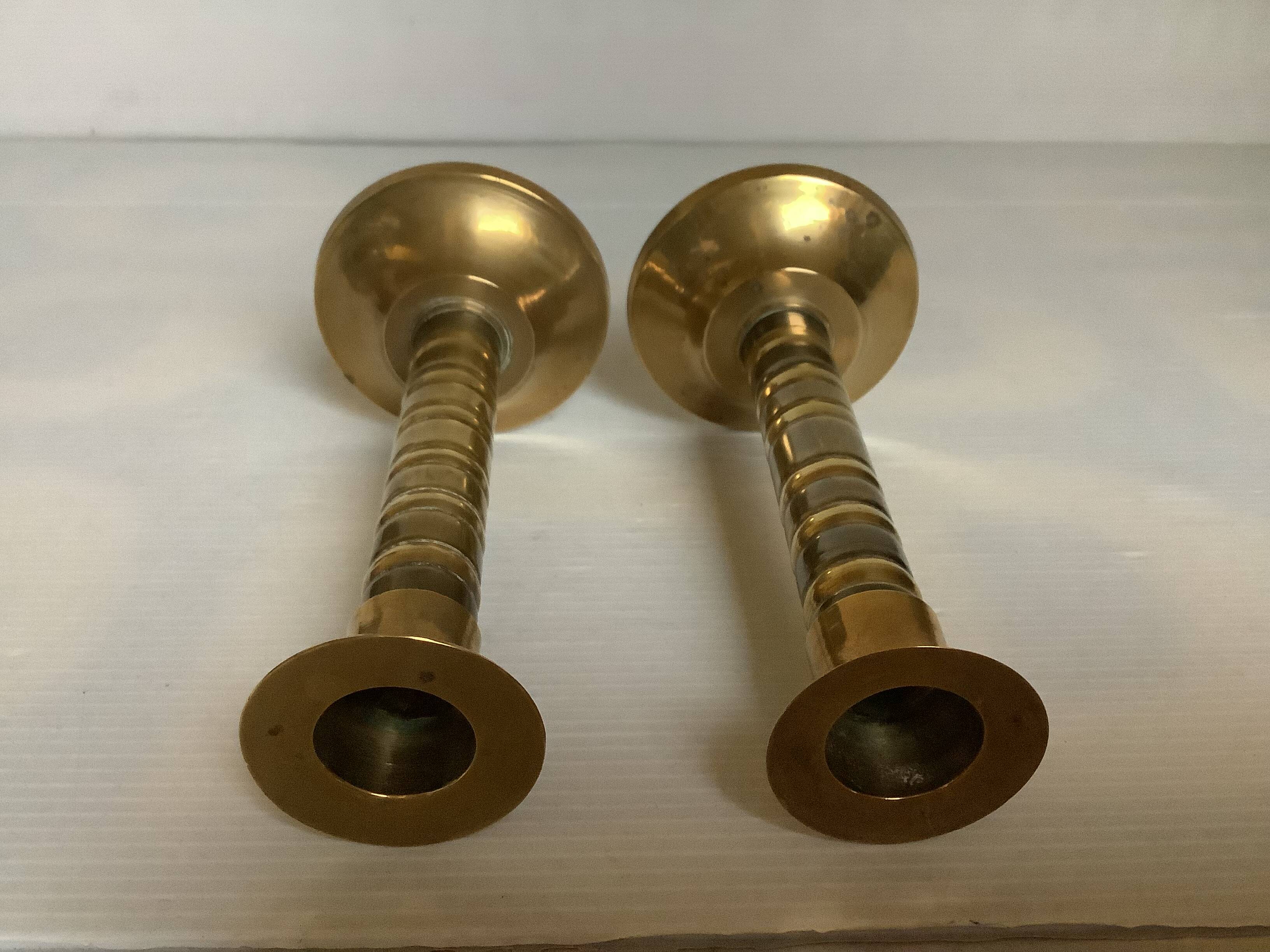 Pair of small two-tone brass candlesticks