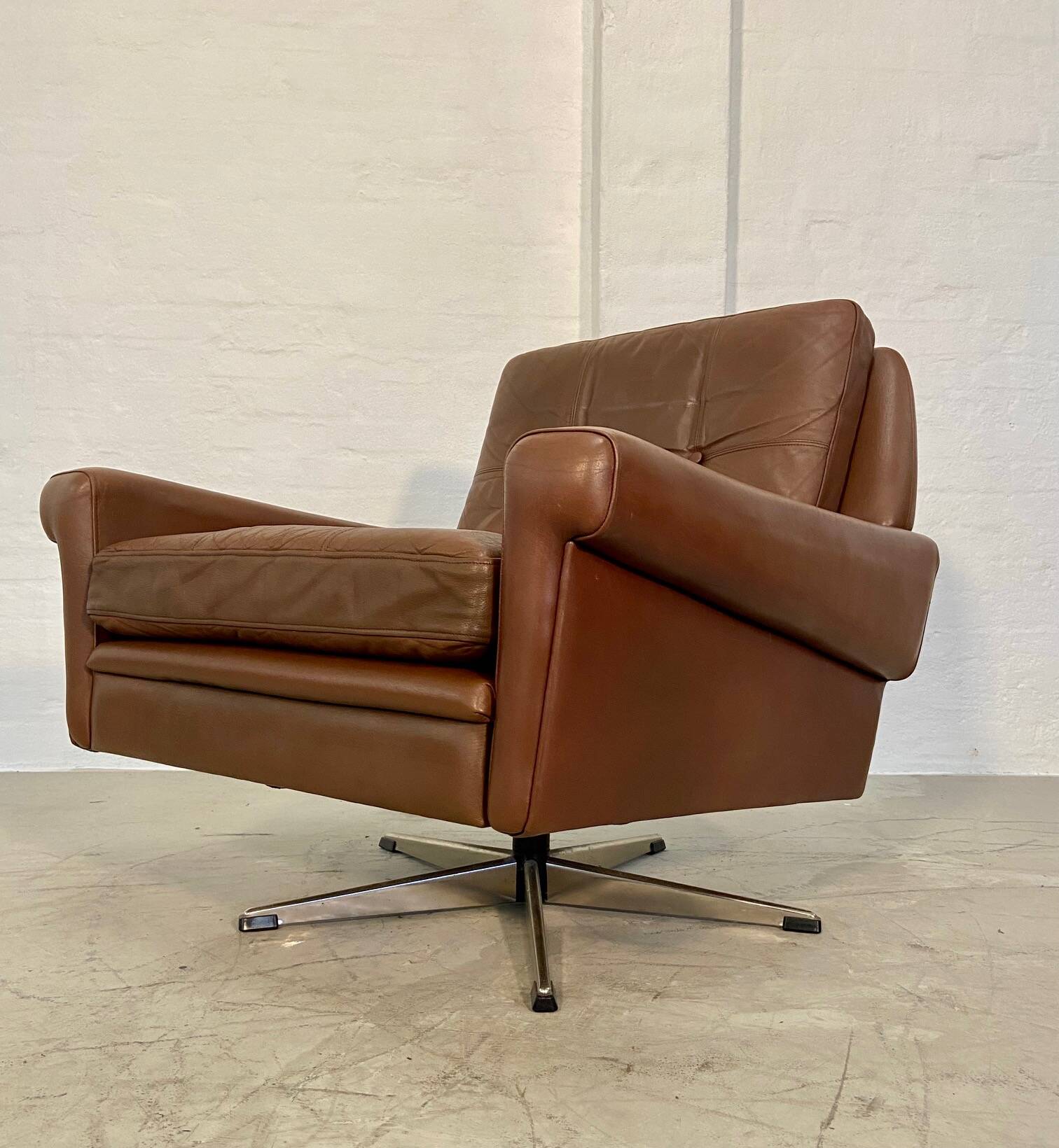 Vintage danish retro mid-century svend skipper brown leather chair & stool 60s