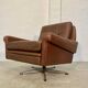 Vintage danish retro mid-century svend skipper brown leather chair & stool 60s
