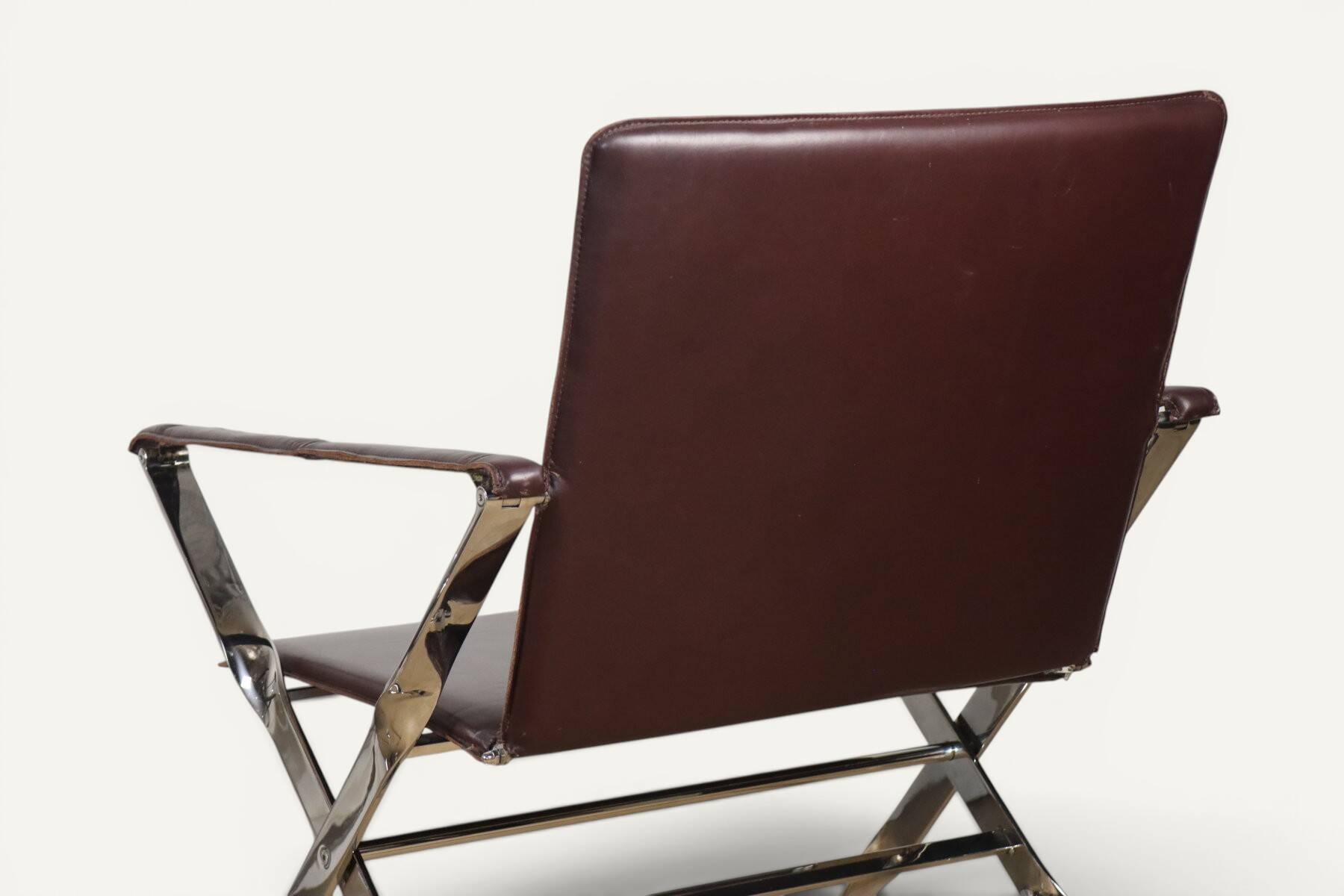 Pair of leather and chrome metal armchairs, Italy - 1970