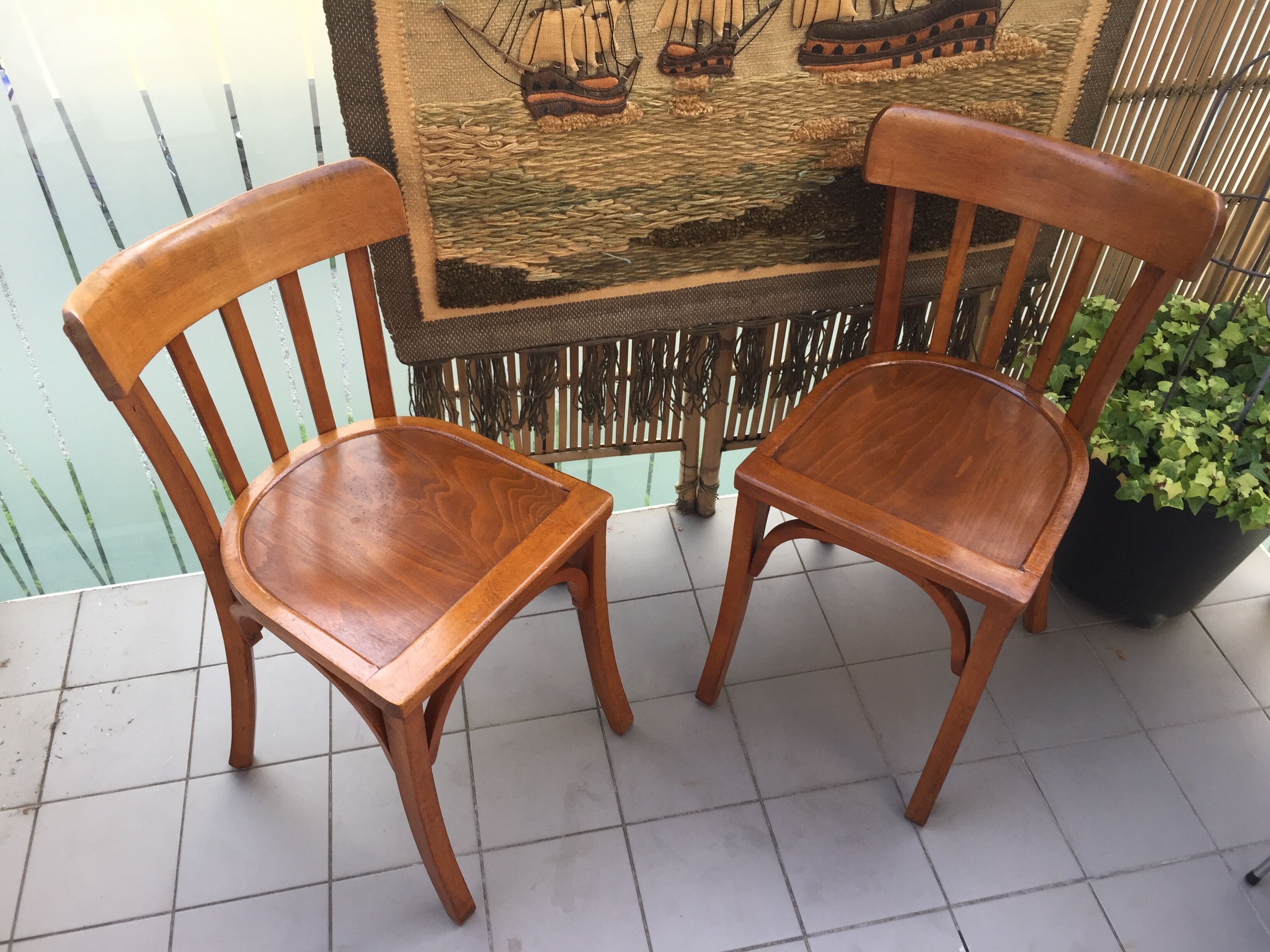 Lot de 4 chaises de bistrot Baumann vintage 1940