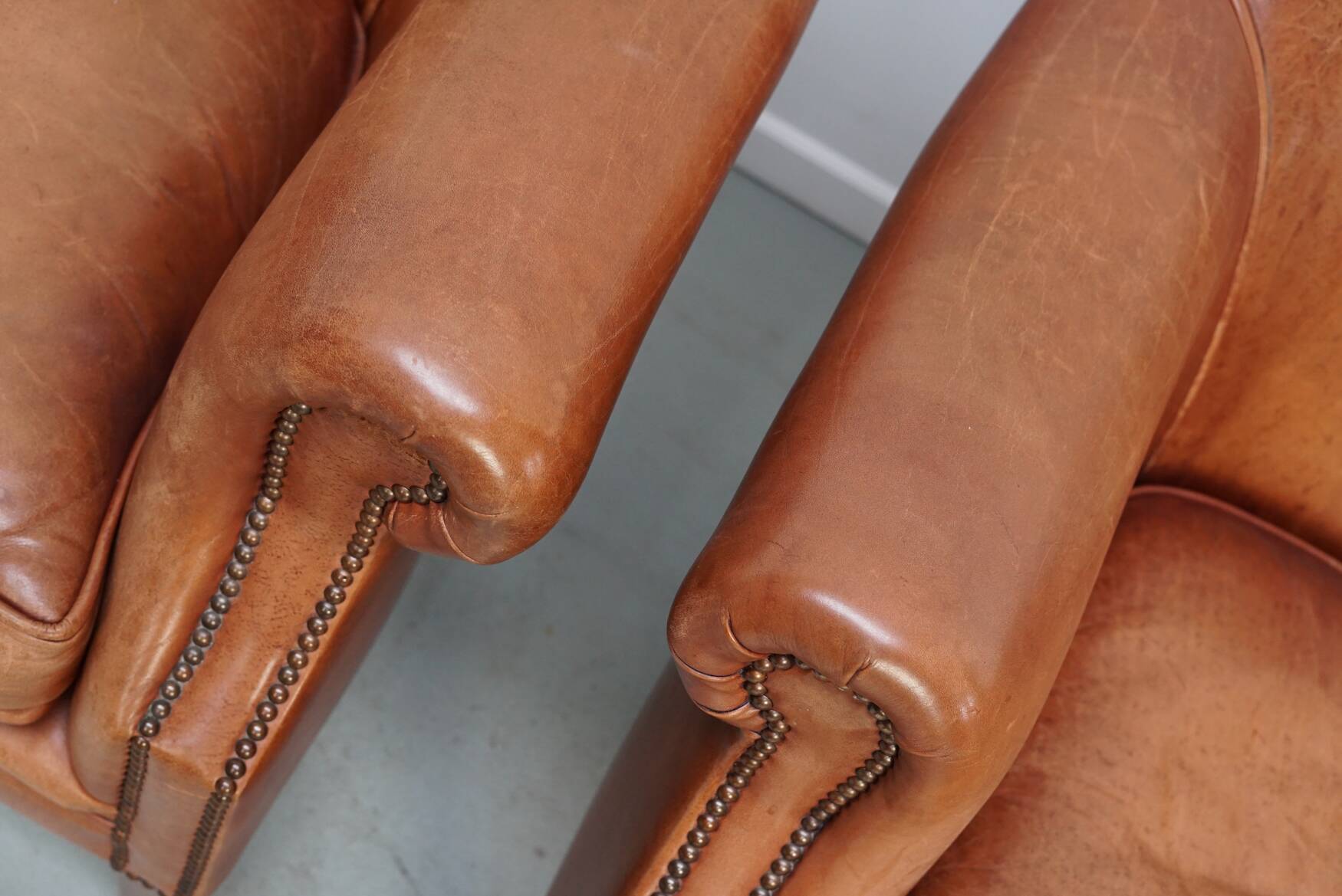 Vintage Dutch Leather Club Chairs in Cognac, Set of 2