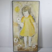 Edith Ferullo, Girl with Yellow Dress, Acrylic on Wood, 1960s