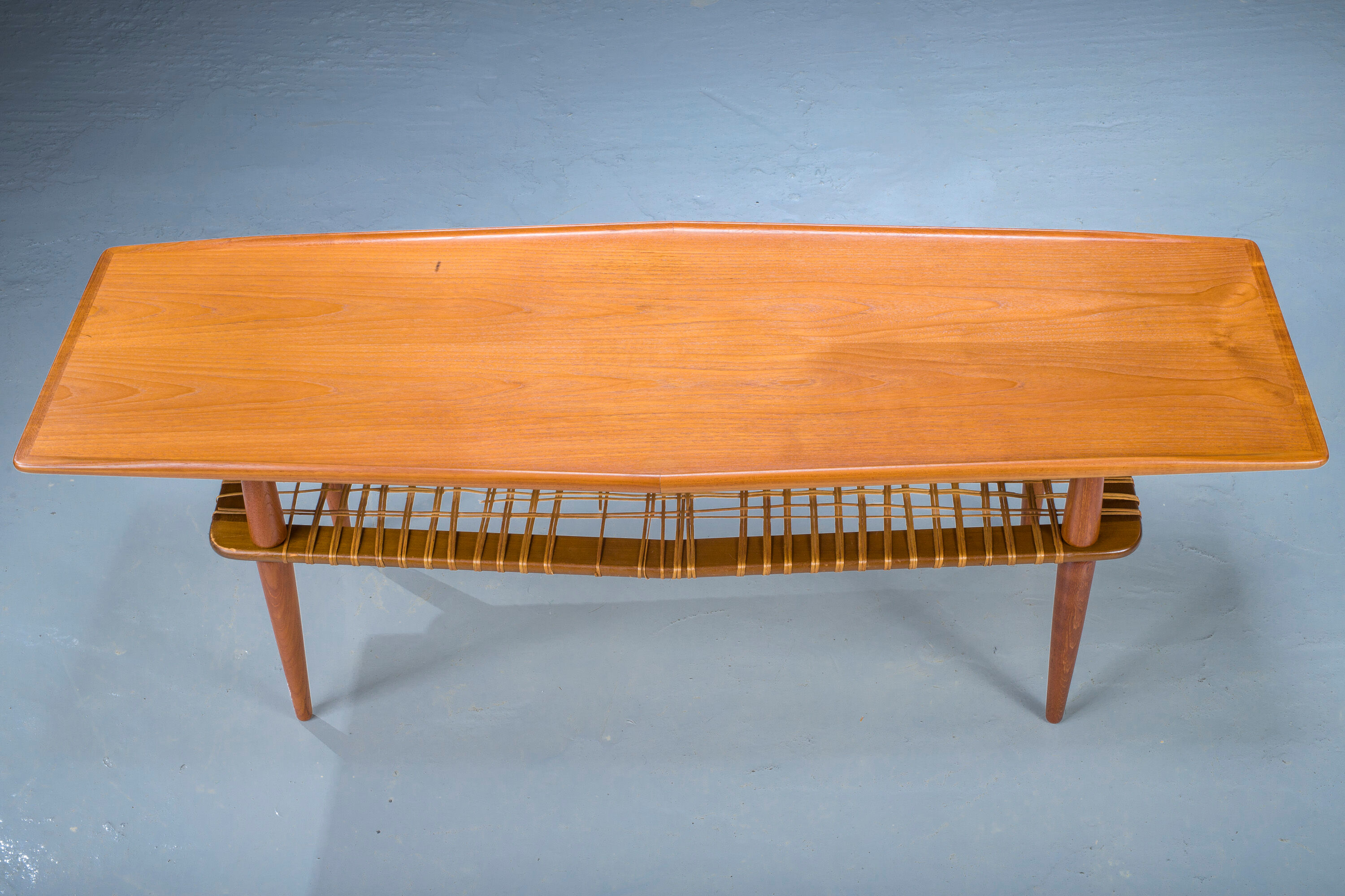 Mid-Century Coffee Table in Teak & Rattan