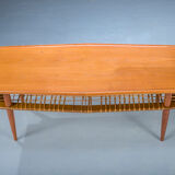 Mid-Century Coffee Table in Teak & Rattan