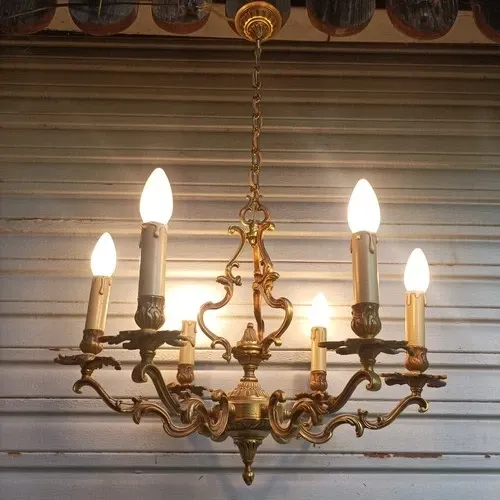 Antique cage chandelier in bronze, 6 lights, Louis XV style, in working condition, 4.8 kg.