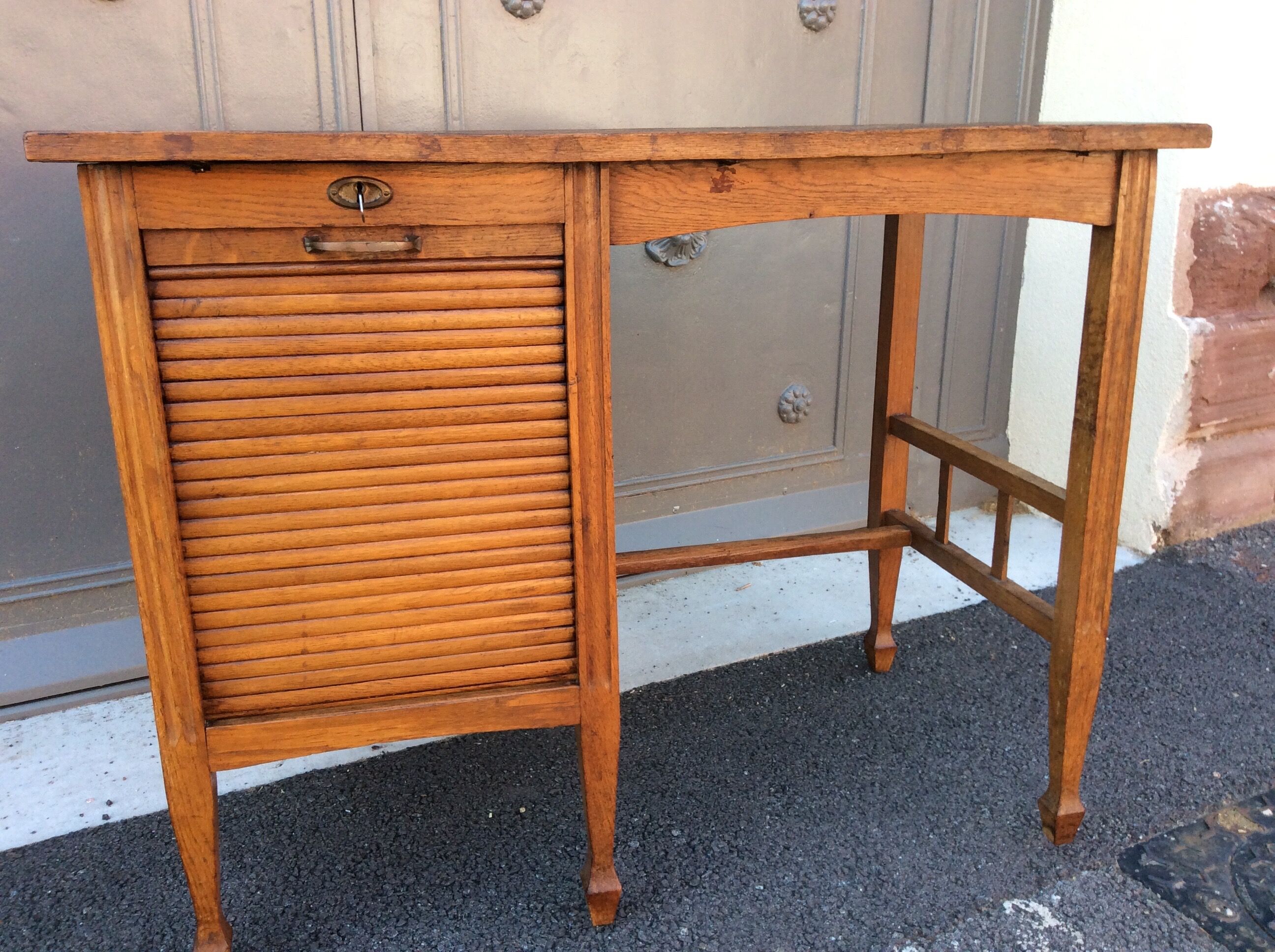 Oak curtain desk from the 1950s