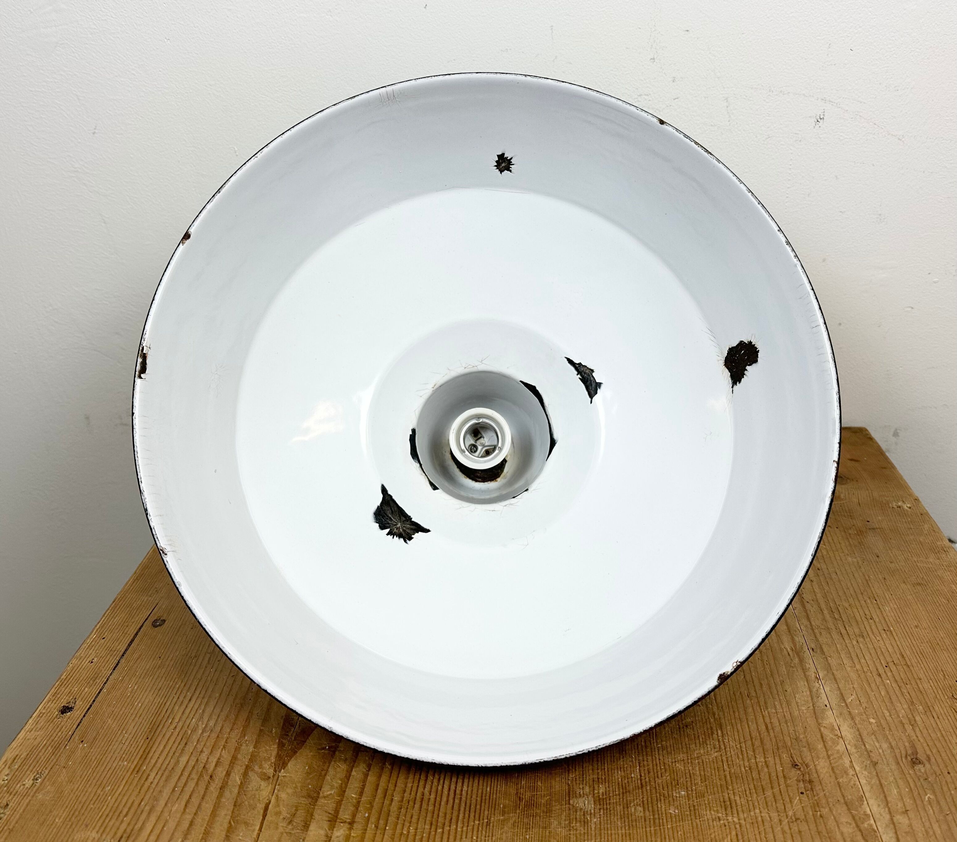 Industrial Black Enamel Factory Lamp with Cast Iron Top, 1950s