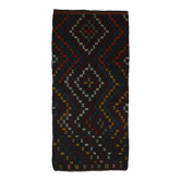 Kilim Turc Yuruk Vintage 141x300 cm Noir Motifs Geometriques