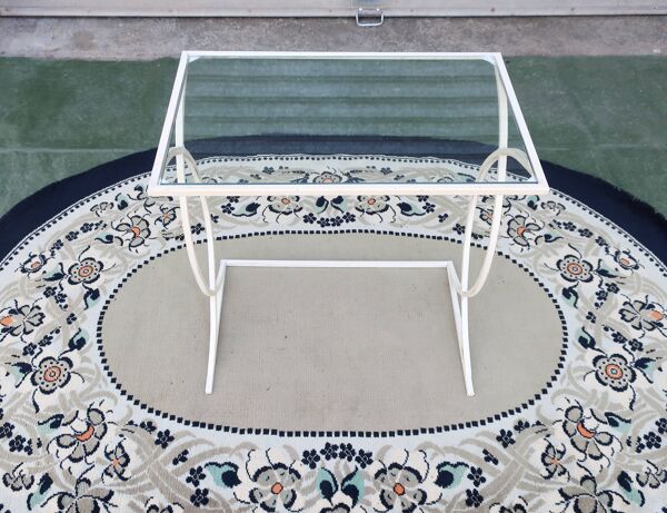 Bout de canapé, Petite Console Art Déco en Métal laqué Blanc, vers 1940