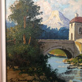 Oil painting on canvas s. audrey riverside + wood frame #a218