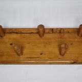 Coat rack with five hooks in natural wood, design, 60s, 50 cm