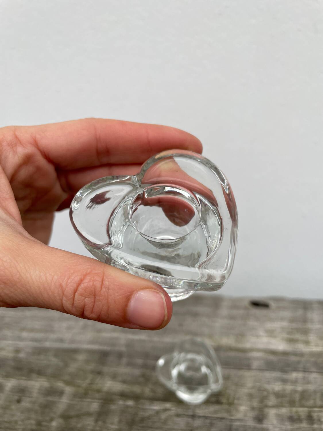 Pair of vintage glass heart candle holders