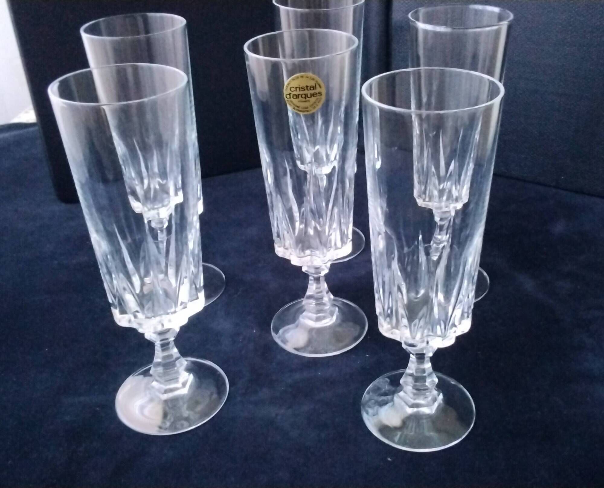 6 Champagne flutes Cristal d'Arques Model Louvre